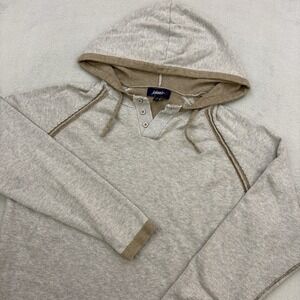 Johnnie O Hoodie Mens Large Gray Henley Button Hooded Drawstring Pullover Golf